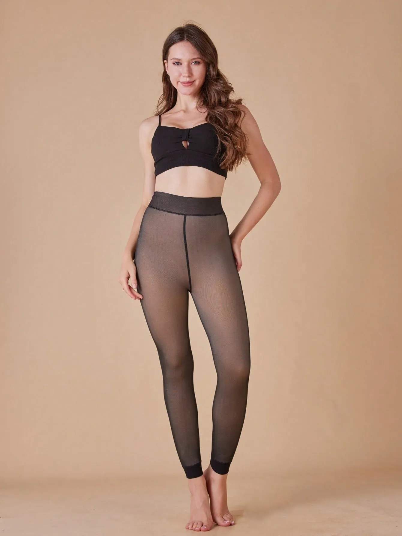 1 Pair Plush-Lined Leggings, Opaque Warm Pants, High Waist Elastic Bottom Pants, Women's Stockings & Stockings With Four Colors Of High Elasticity Are Suitable For Leg Warmth In Autumn And Winter.