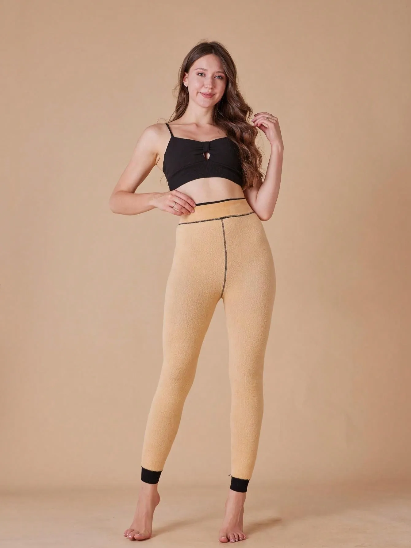 1 Pair Plush-Lined Leggings, Opaque Warm Pants, High Waist Elastic Bottom Pants, Women's Stockings & Stockings With Four Colors Of High Elasticity Are Suitable For Leg Warmth In Autumn And Winter.