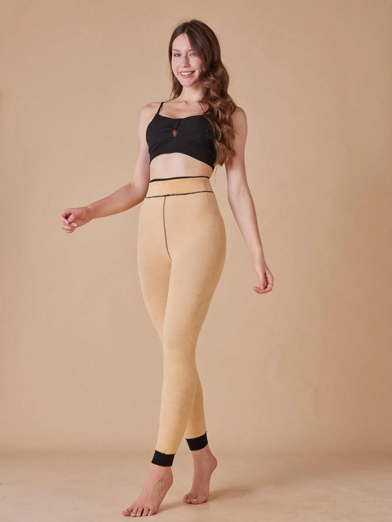 1 Pair Plush-Lined Leggings, Opaque Warm Pants, High Waist Elastic Bottom Pants, Women's Stockings & Stockings With Four Colors Of High Elasticity Are Suitable For Leg Warmth In Autumn And Winter.