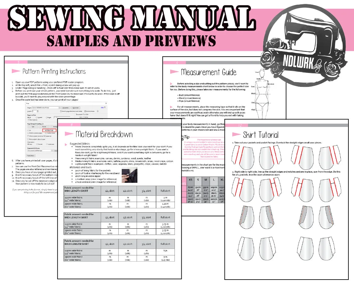 1/4 and 1/2 Circle Skirts Sewing Pattern/Downloadable PDF File and Tutorial Book