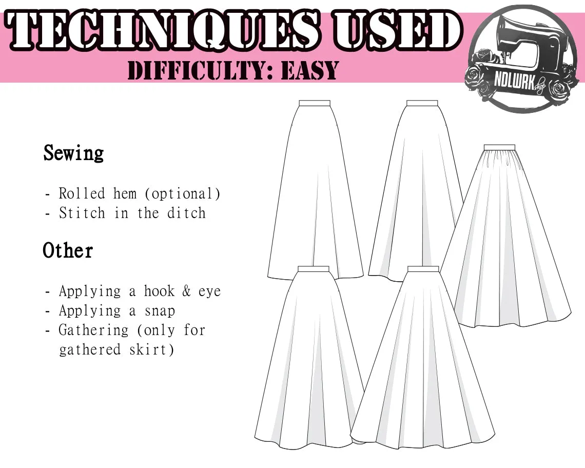 1/4 and 1/2 Circle Skirts Sewing Pattern/Downloadable PDF File and Tutorial Book