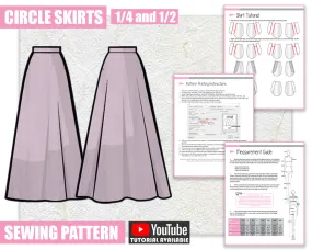 1/4 and 1/2 Circle Skirts Sewing Pattern/Downloadable PDF File and Tutorial Book