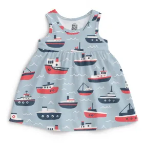 Alna Baby Dress - Tugboats Pale Blue