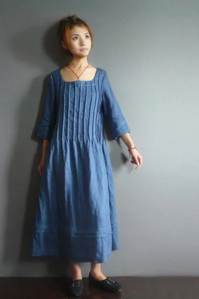 Artistic style retro  youth women's linen maxi length dress 190238