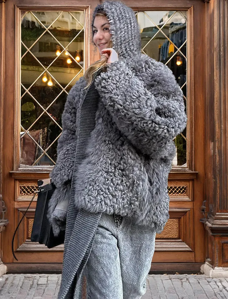 Ashore Shop Women’s Luxury Fluffy Faux Fur Coat Lambswool Jacket