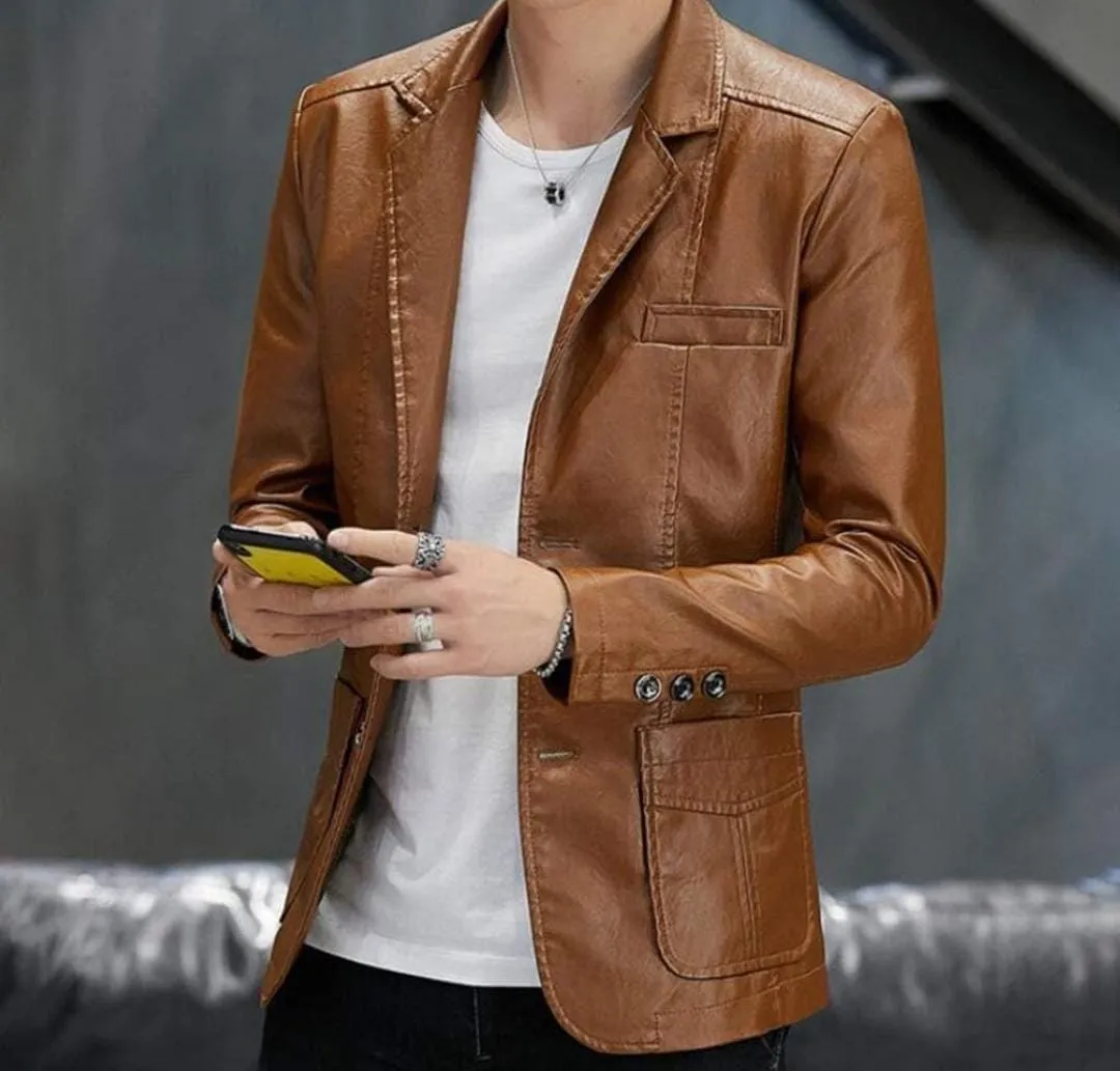 Autumn and winter leather men's trend handsome slim fashion Blazer business coat leisure motorcycle leather Blazer S4705030