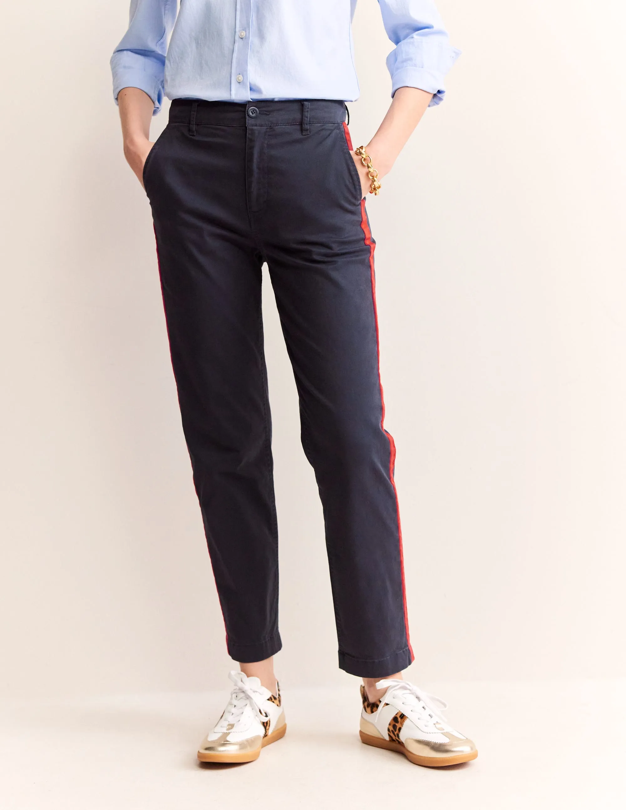 Barnsbury Chino Trousers-Navy Side Stripe