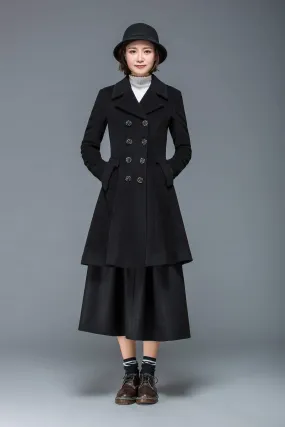 Black coat, wool coat for winter, midi coat women, short coat, double breasted coat, warm winter coat, winter coat pockets  C1174