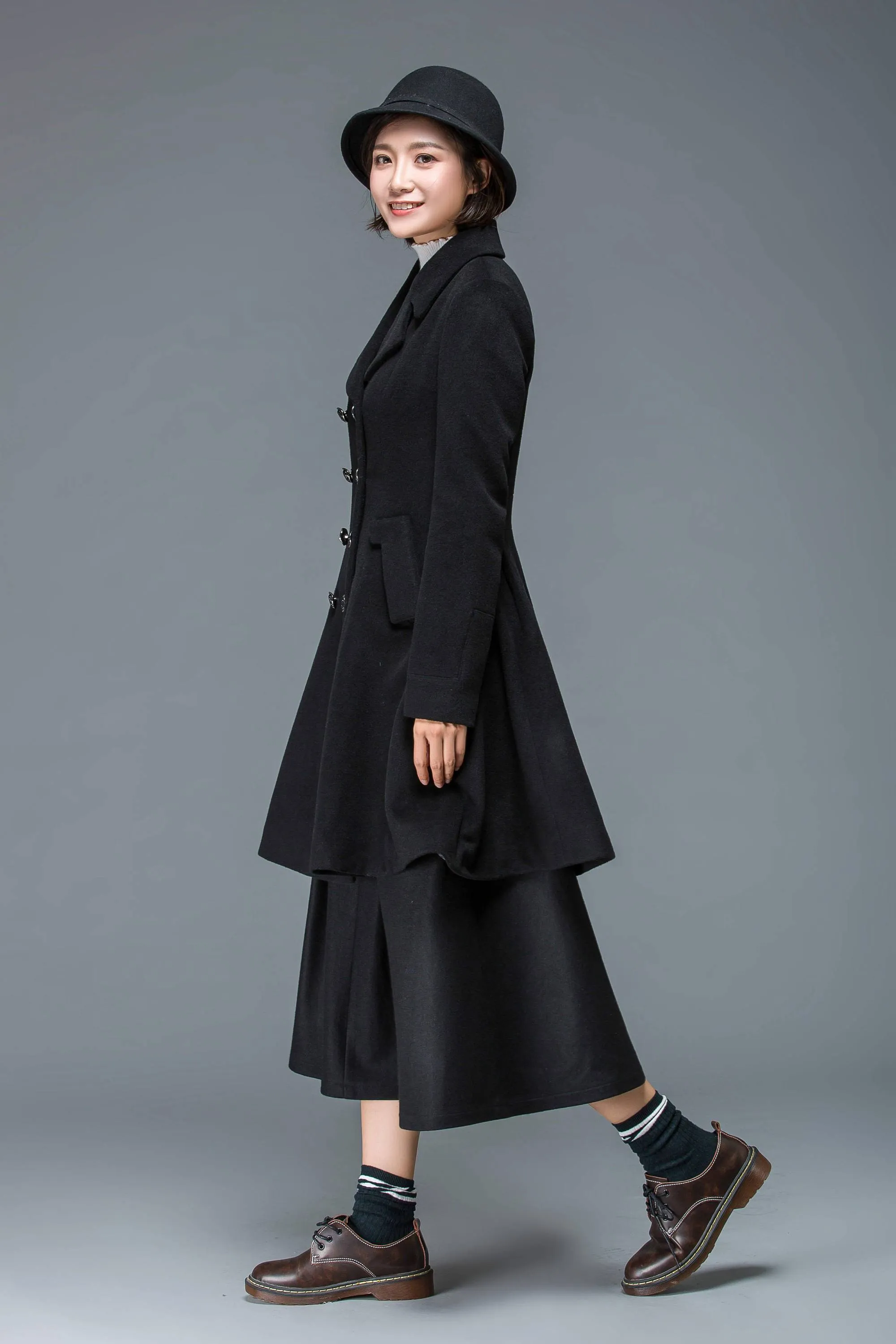 Black coat, wool coat for winter, midi coat women, short coat, double breasted coat, warm winter coat, winter coat pockets  C1174