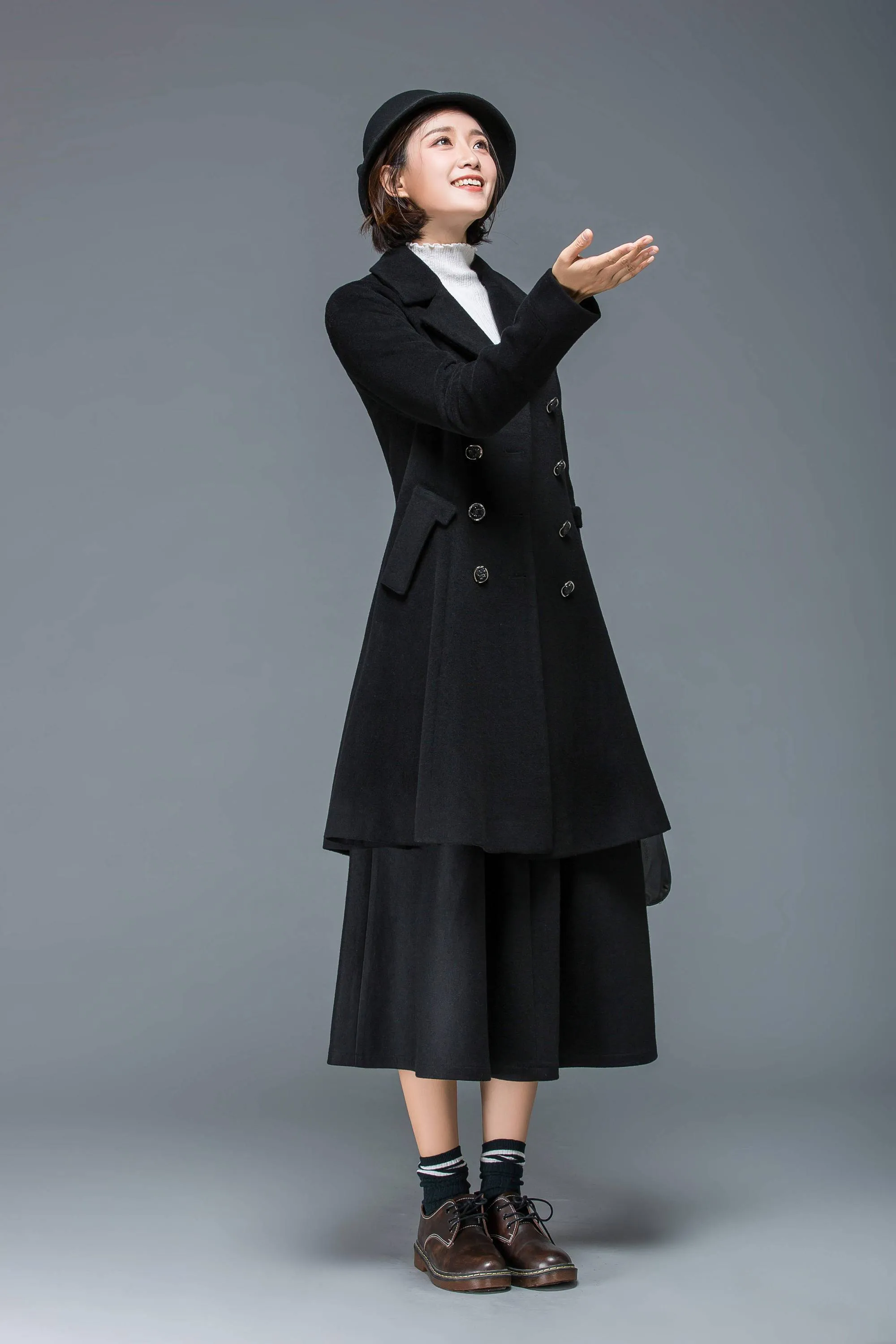 Black coat, wool coat for winter, midi coat women, short coat, double breasted coat, warm winter coat, winter coat pockets  C1174