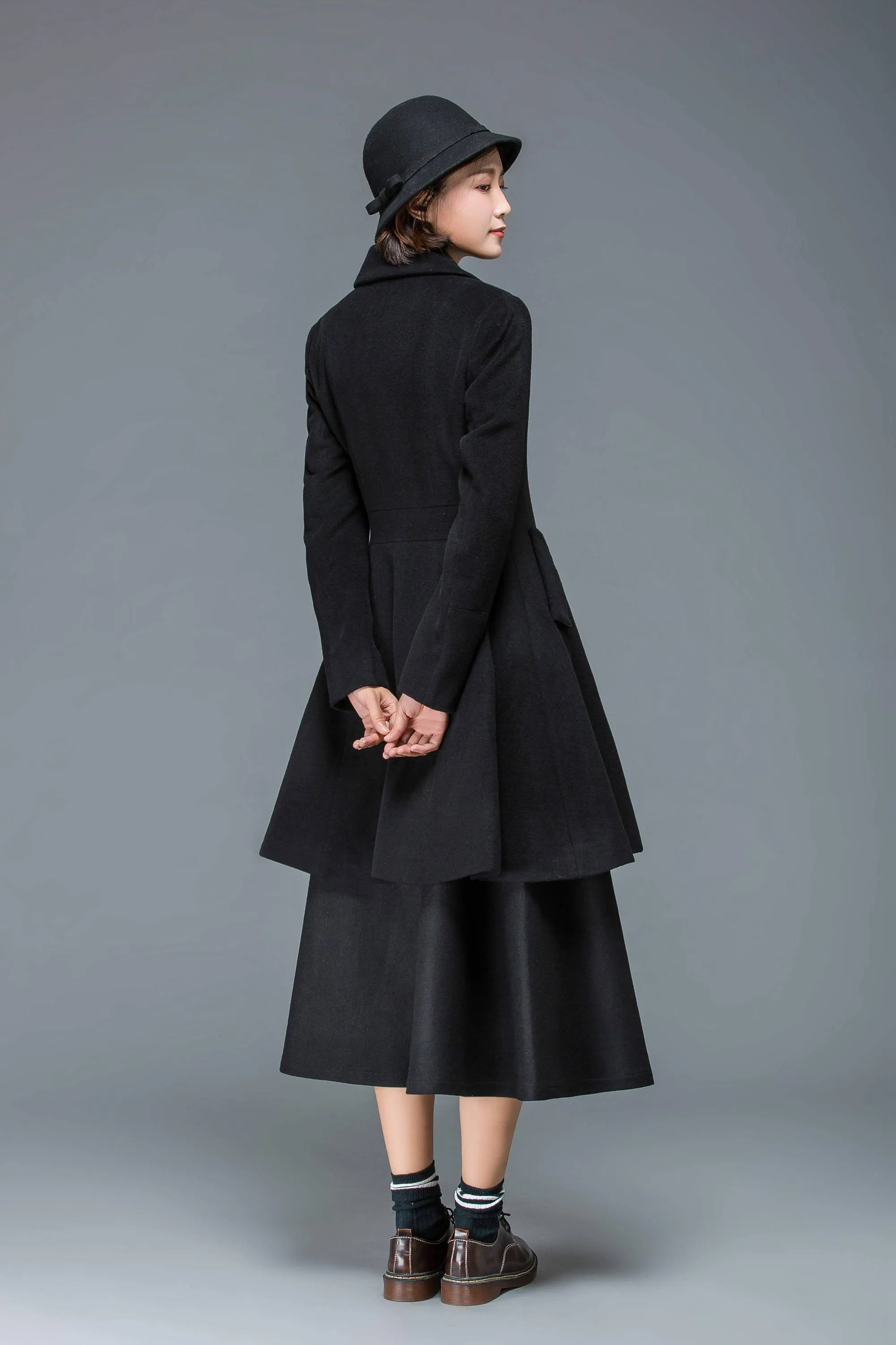 Black coat, wool coat for winter, midi coat women, short coat, double breasted coat, warm winter coat, winter coat pockets  C1174