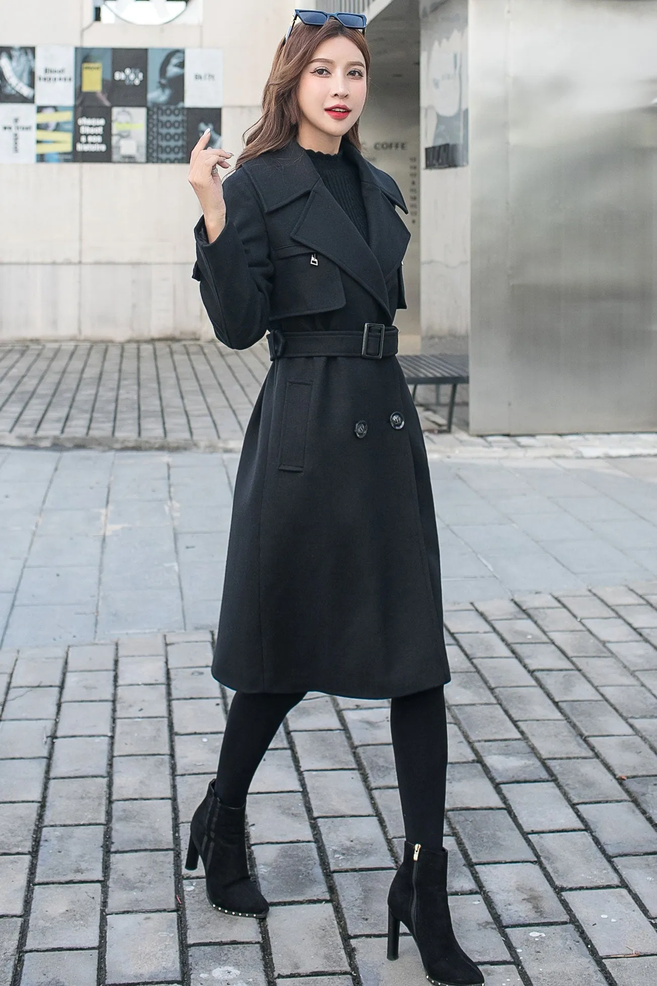 Black Military Wool Coat, Long Wool Trench Coat C2584