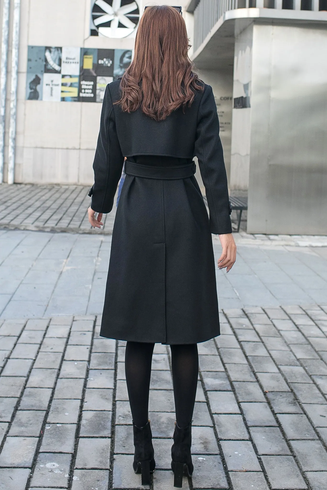 Black Military Wool Coat, Long Wool Trench Coat C2584