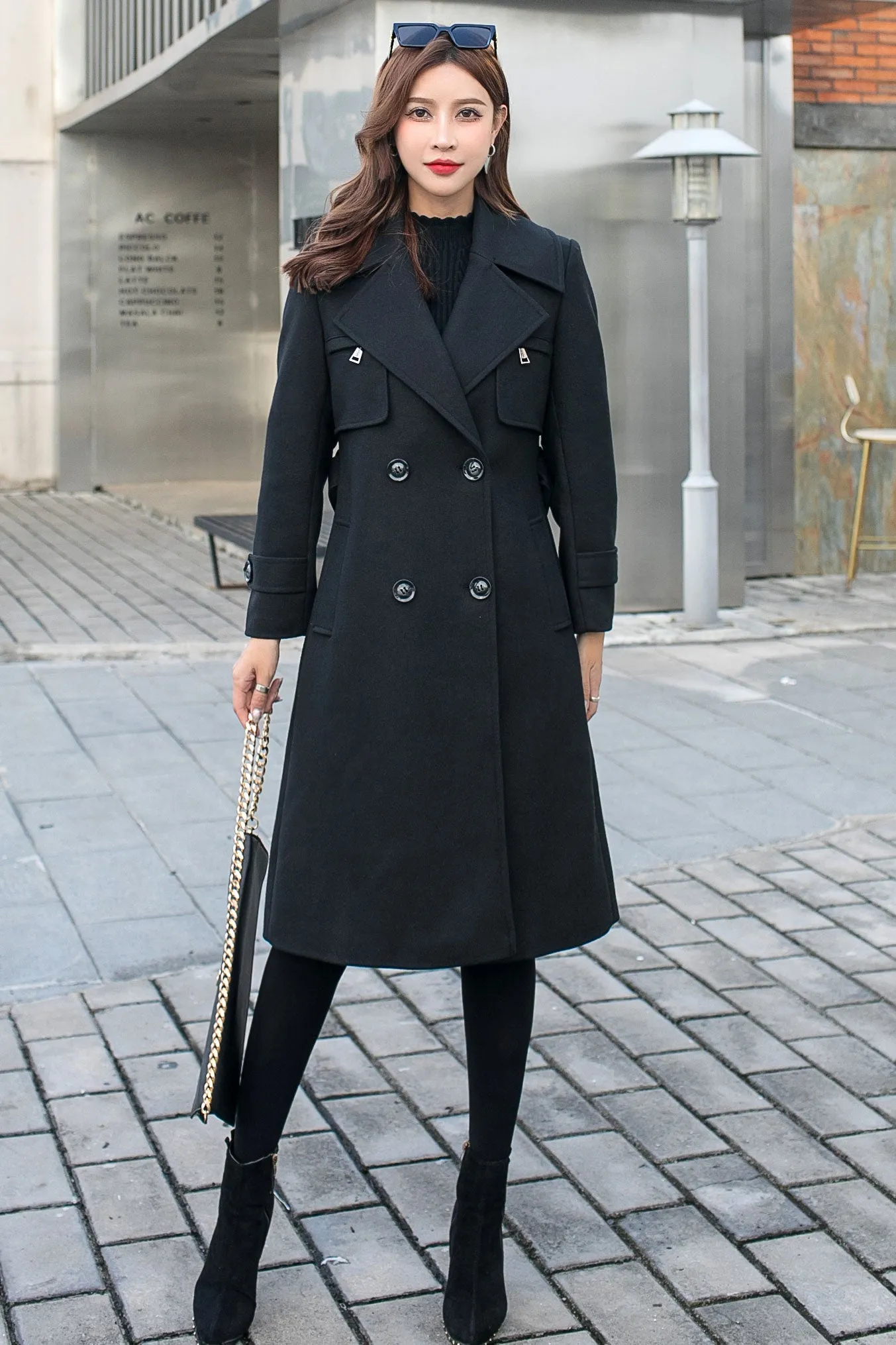 Black Military Wool Coat, Long Wool Trench Coat C2584