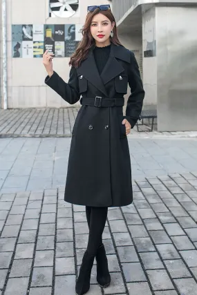 Black Military Wool Coat, Long Wool Trench Coat C2584