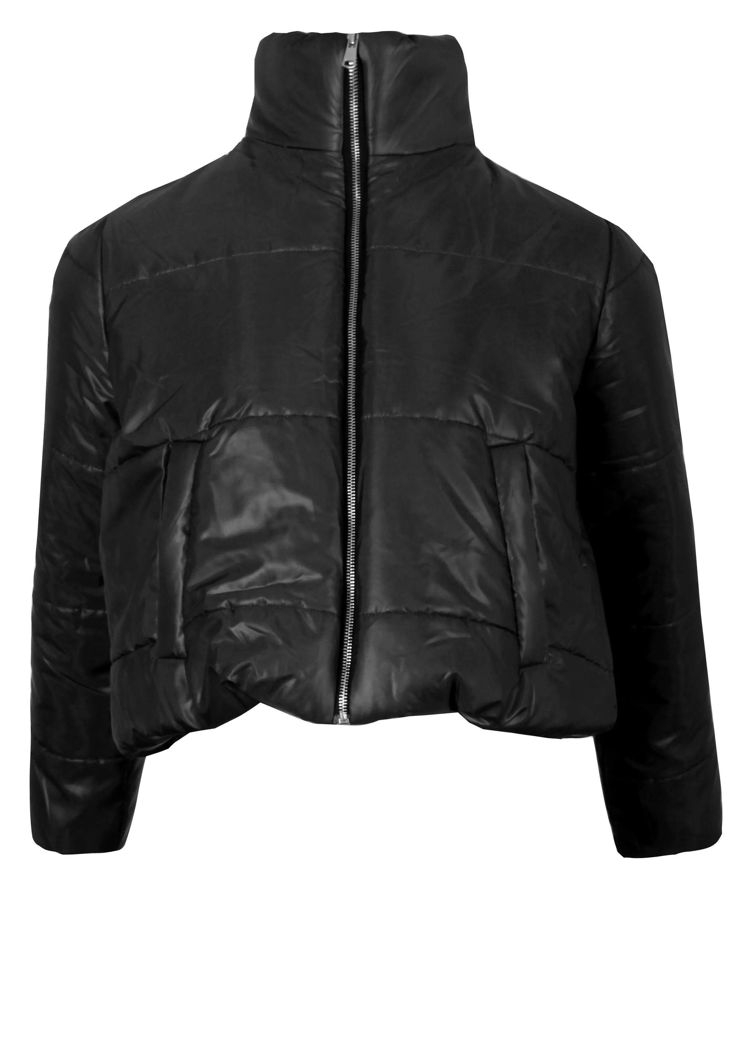 Black Wet Look Puffer Jacket