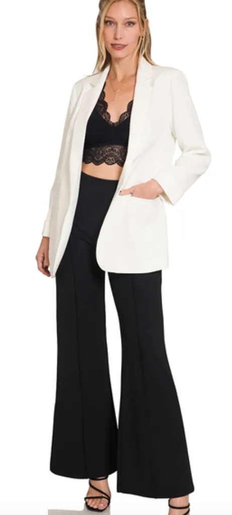 Blanco, Roll Cuff Sleeve Woven Long Blazer