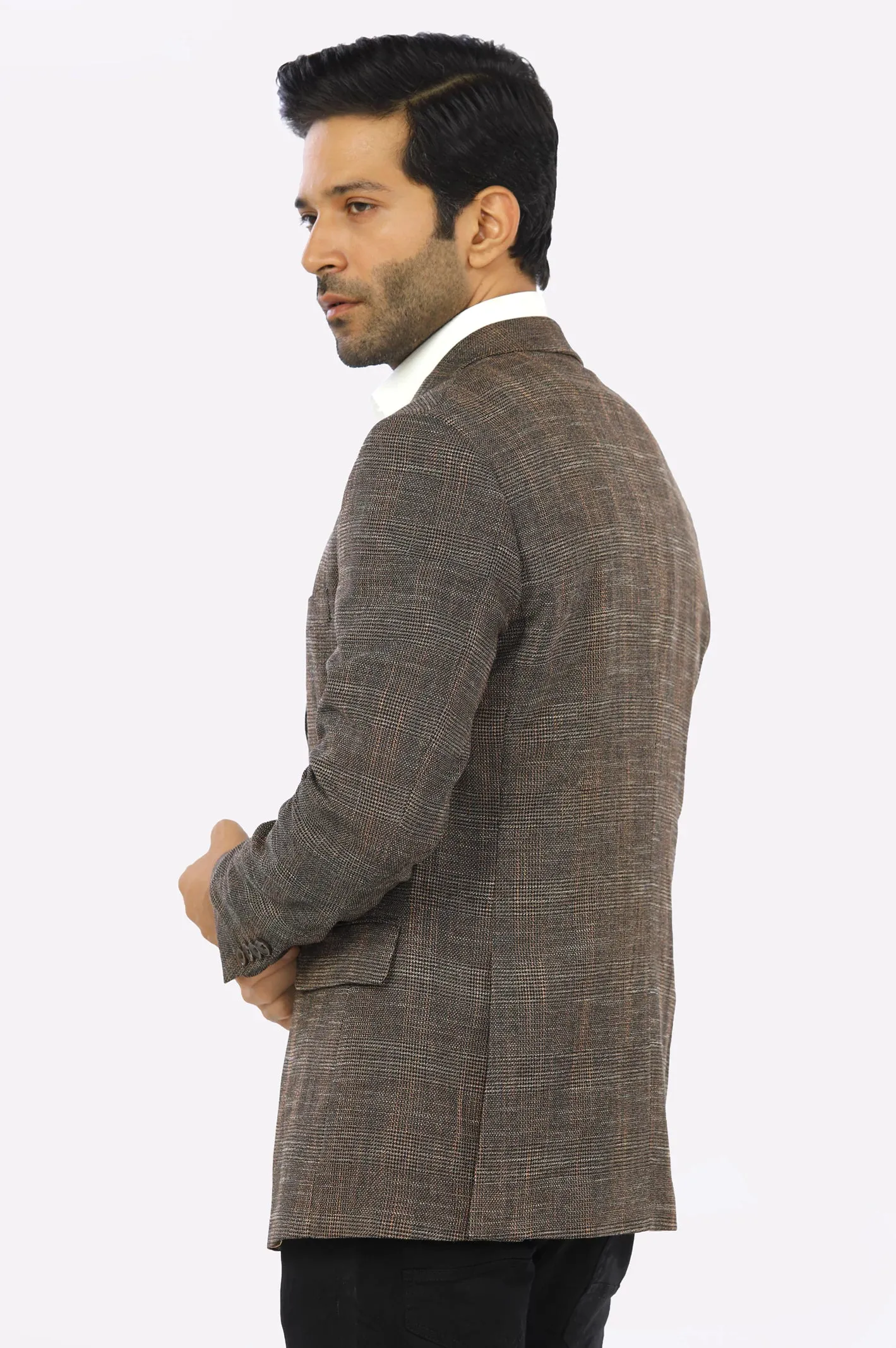 Brown Check Blazer for Men's