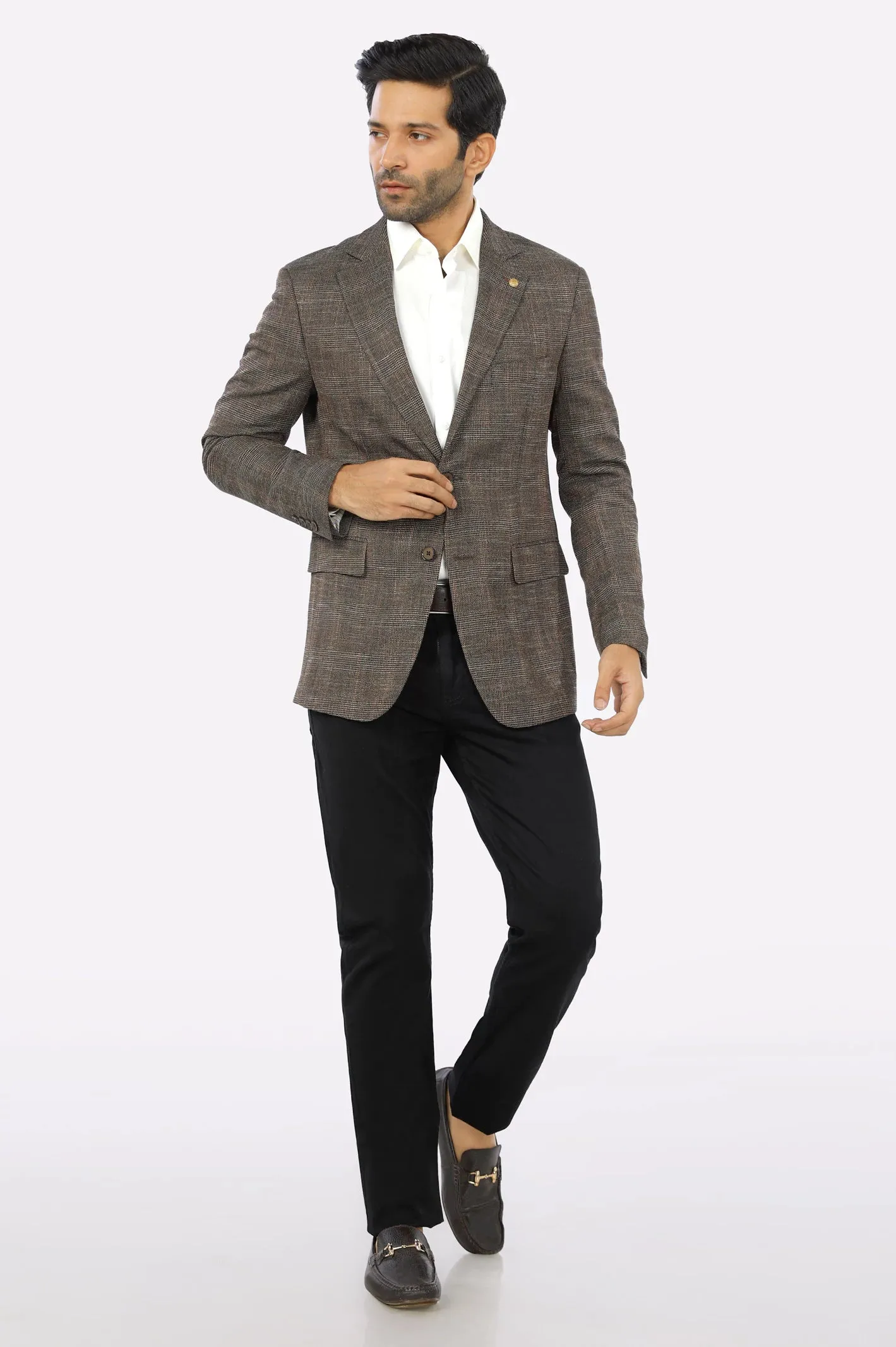 Brown Check Blazer for Men's