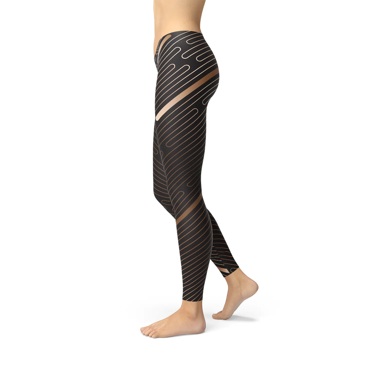 Brown Striped Women's Performance Leggings