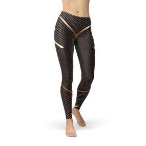 Brown Striped Women's Performance Leggings