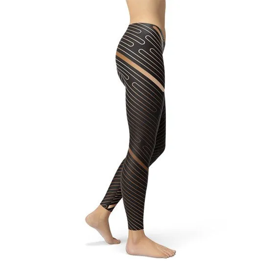 Brown Striped Women's Performance Leggings