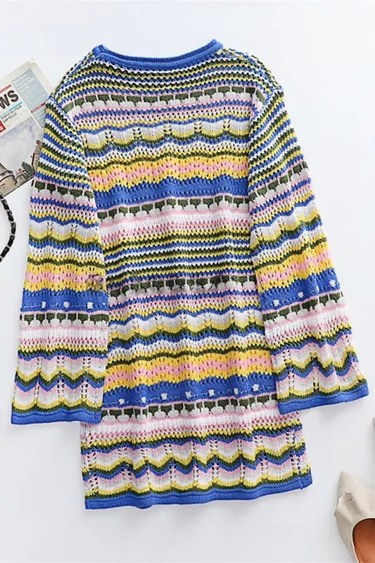 BX809 Stripes Openwork Sweater Dress