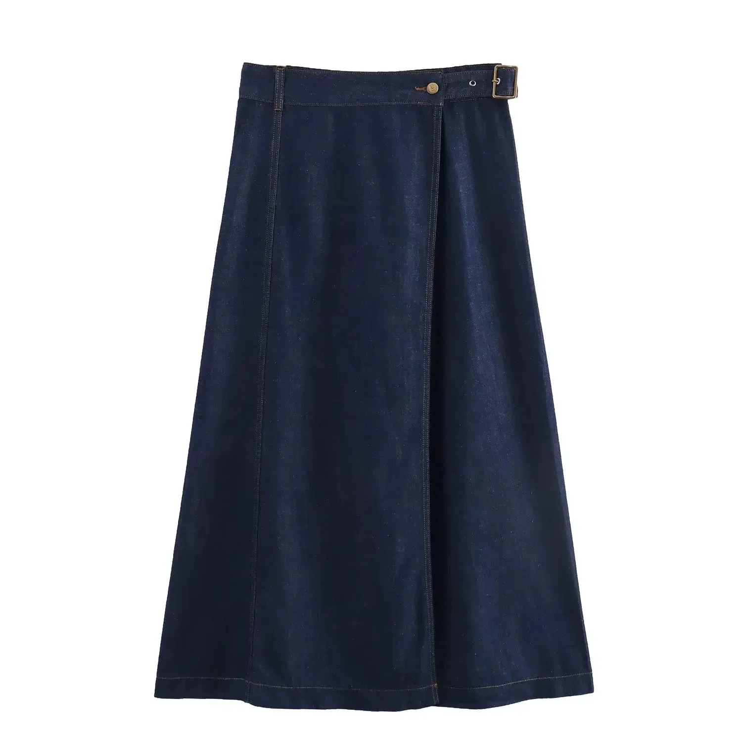 Casual Vintage Loose Denim Long Skirt with Elegant Sashes Bottom