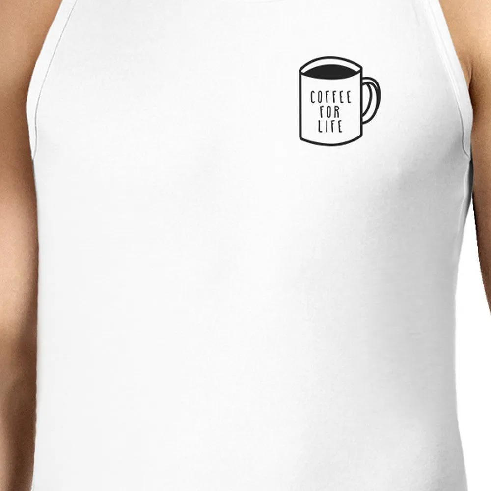 Coffee For Life Mens White  Sleeveless Tank Top For Coffee Lover