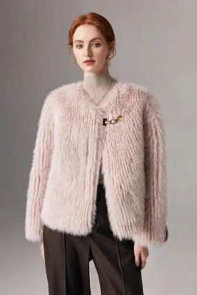 Collarless Faux Fox Fur Jacket