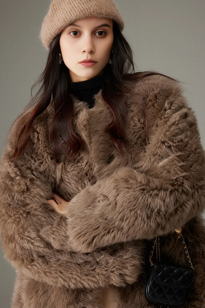 Collarless Mid-length Lambskin Lined Toscana Shearling Coat