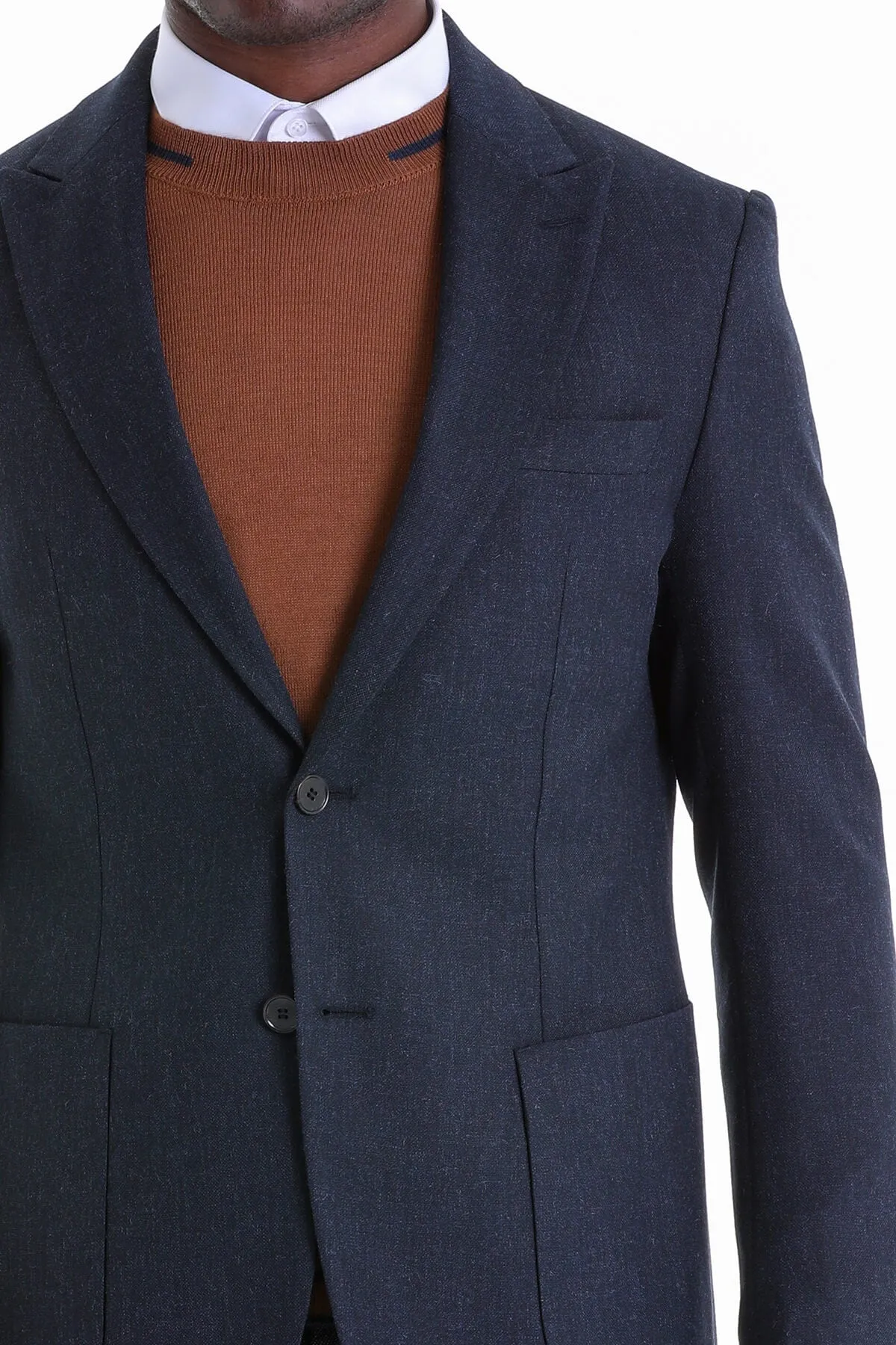 Comfort Fit Peak Lapel Navy Casual Blazer