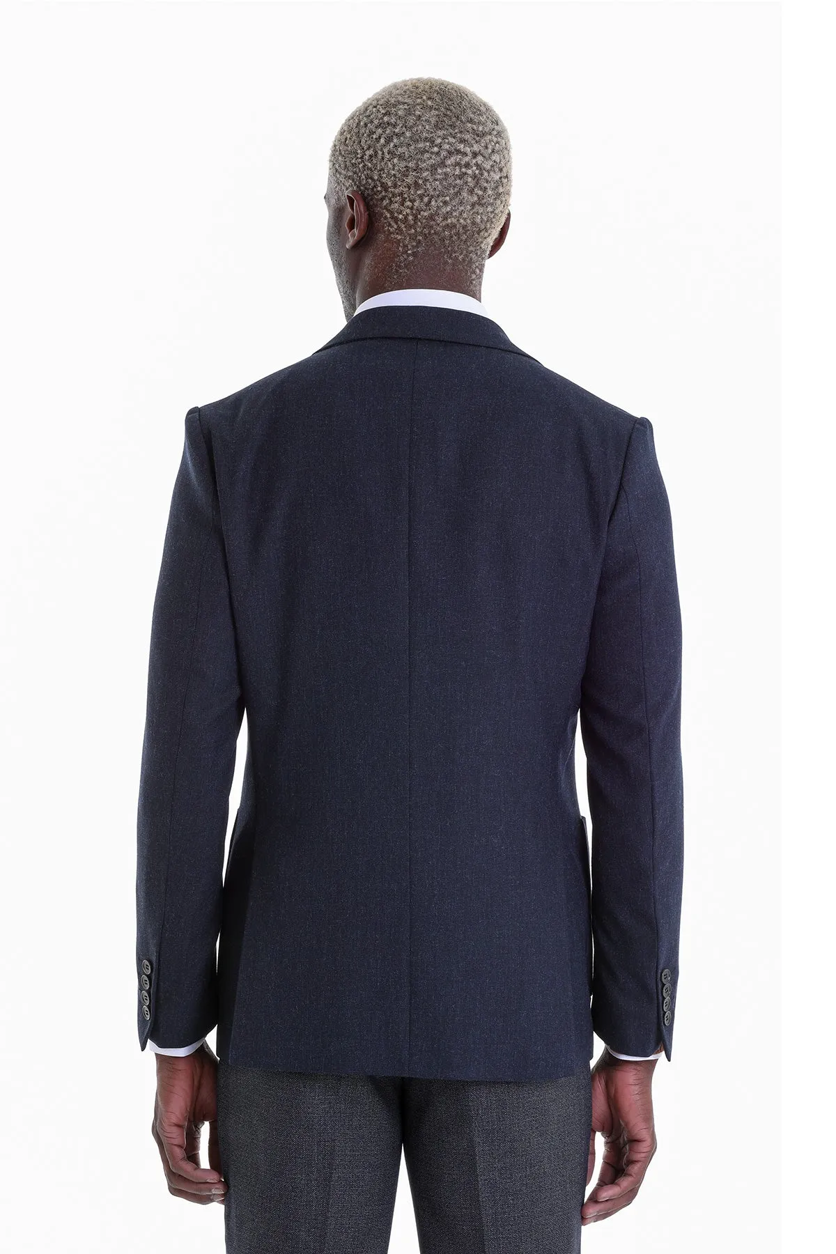 Comfort Fit Peak Lapel Navy Casual Blazer