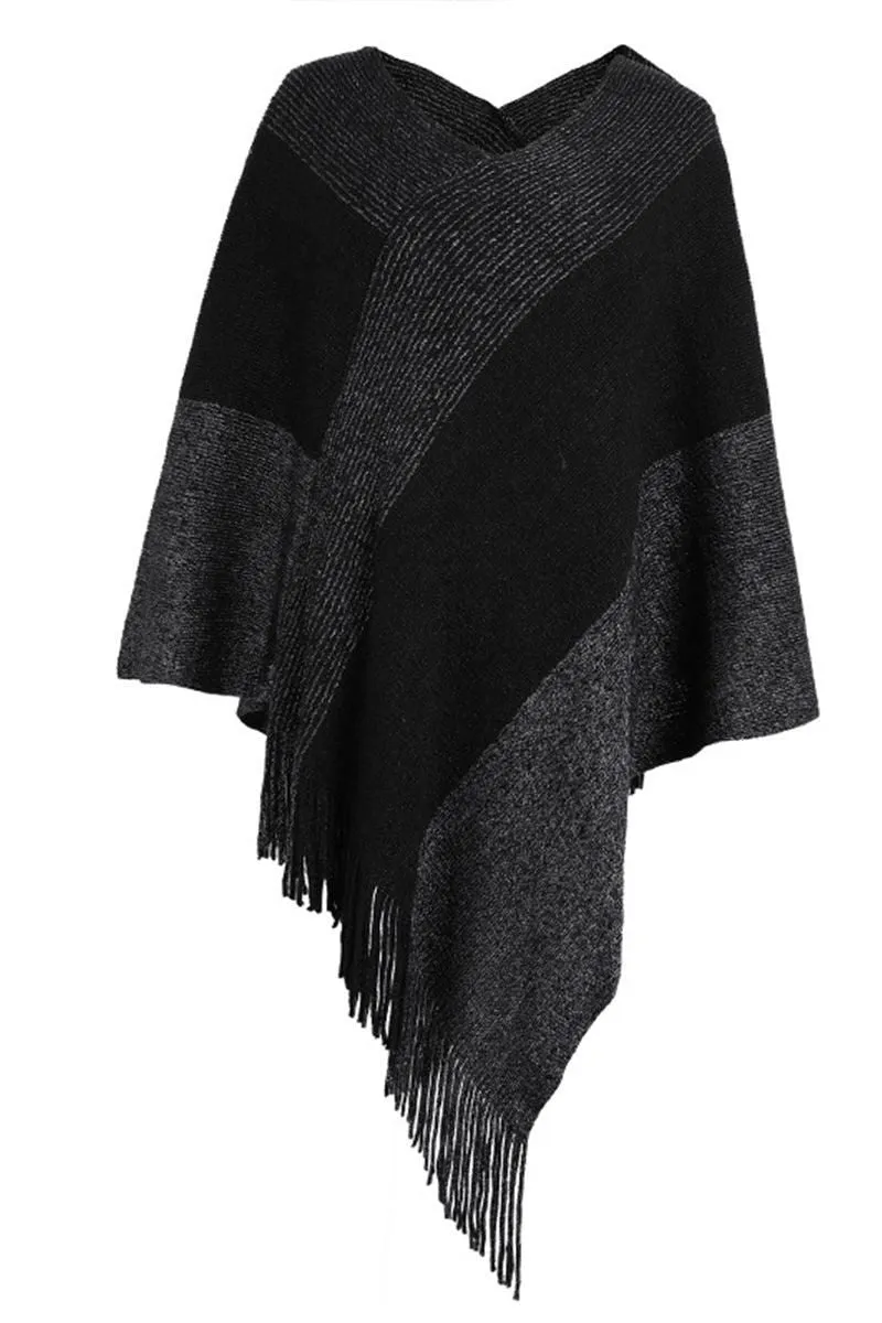 CONTRAST COLOR CLOAK SHAWL SWEATER COAT