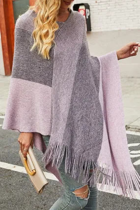 CONTRAST COLOR CLOAK SHAWL SWEATER COAT