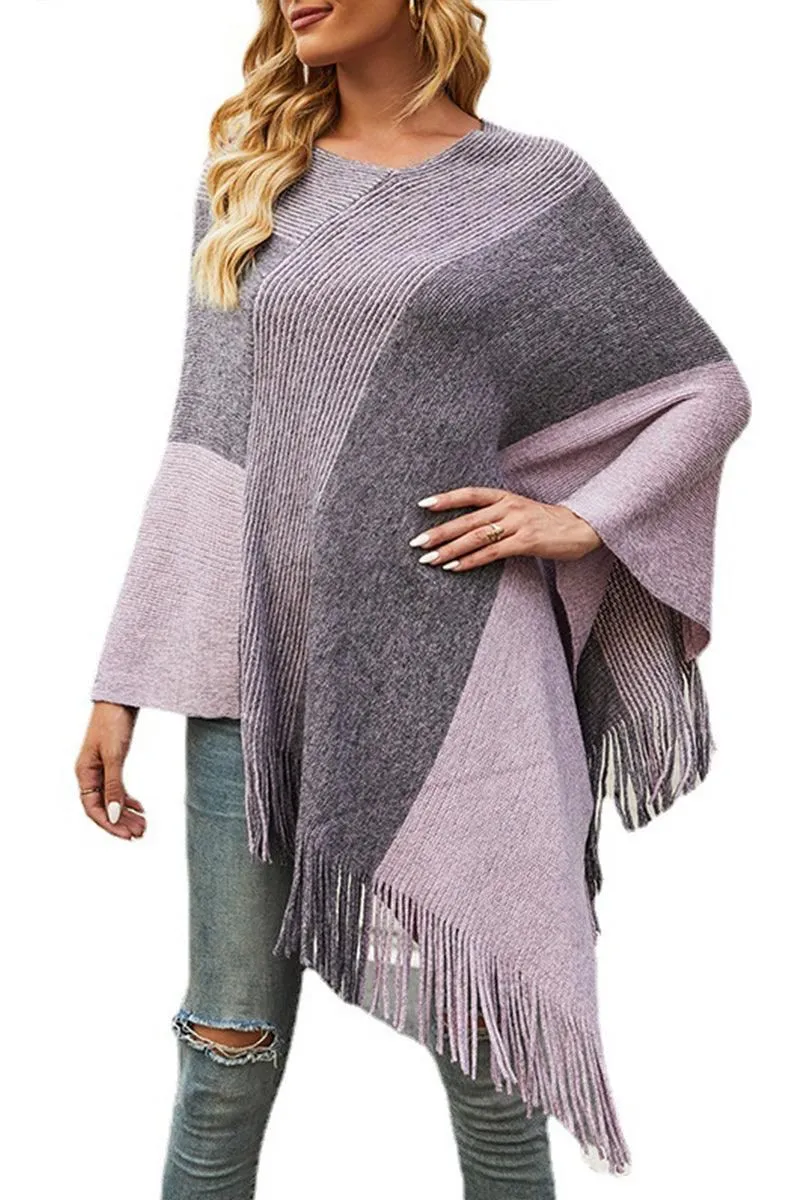 CONTRAST COLOR CLOAK SHAWL SWEATER COAT