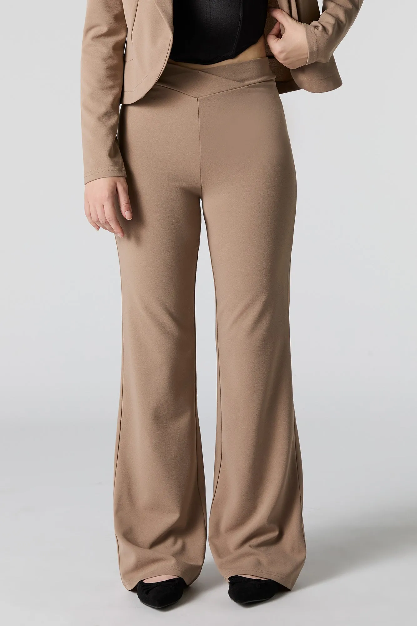 Crepe V Waist Wide Leg Dress Pant