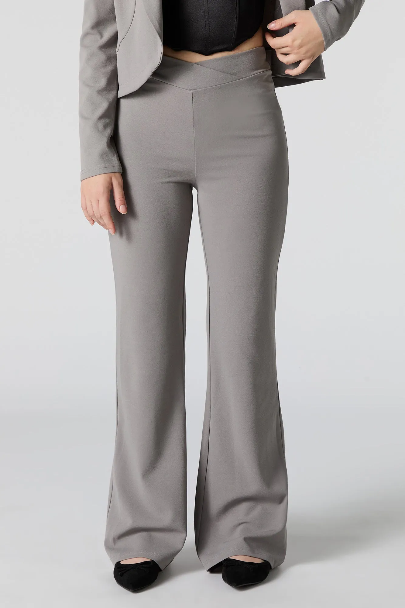 Crepe V Waist Wide Leg Dress Pant