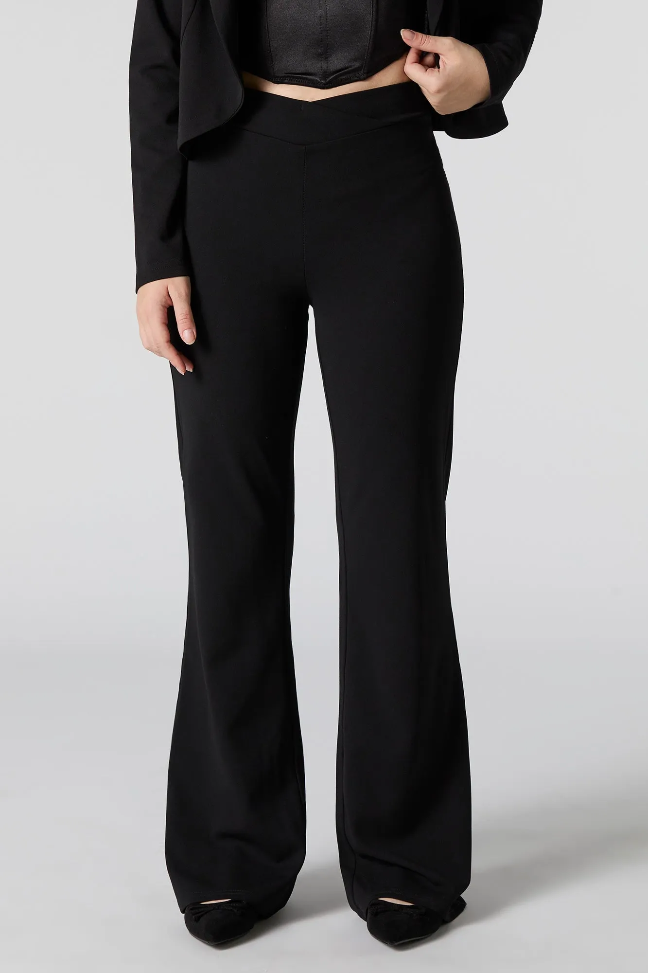 Crepe V Waist Wide Leg Dress Pant