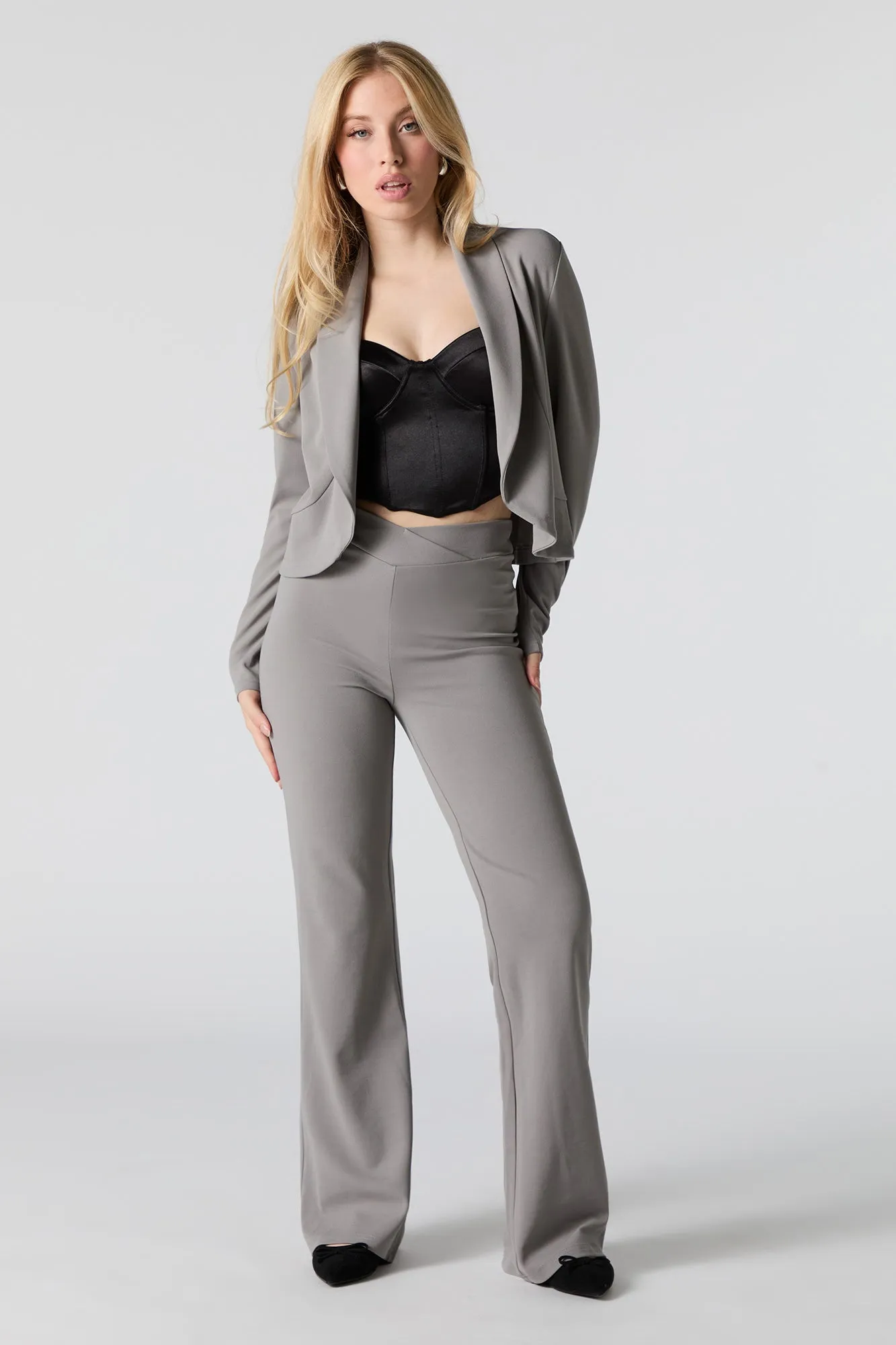 Crepe V Waist Wide Leg Dress Pant