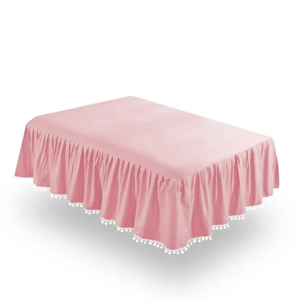 Crib Skirt - Dust Ruffle with Lovely Pompoms, 14" Drop, White (for Standard Crib/ Toddler Bed)