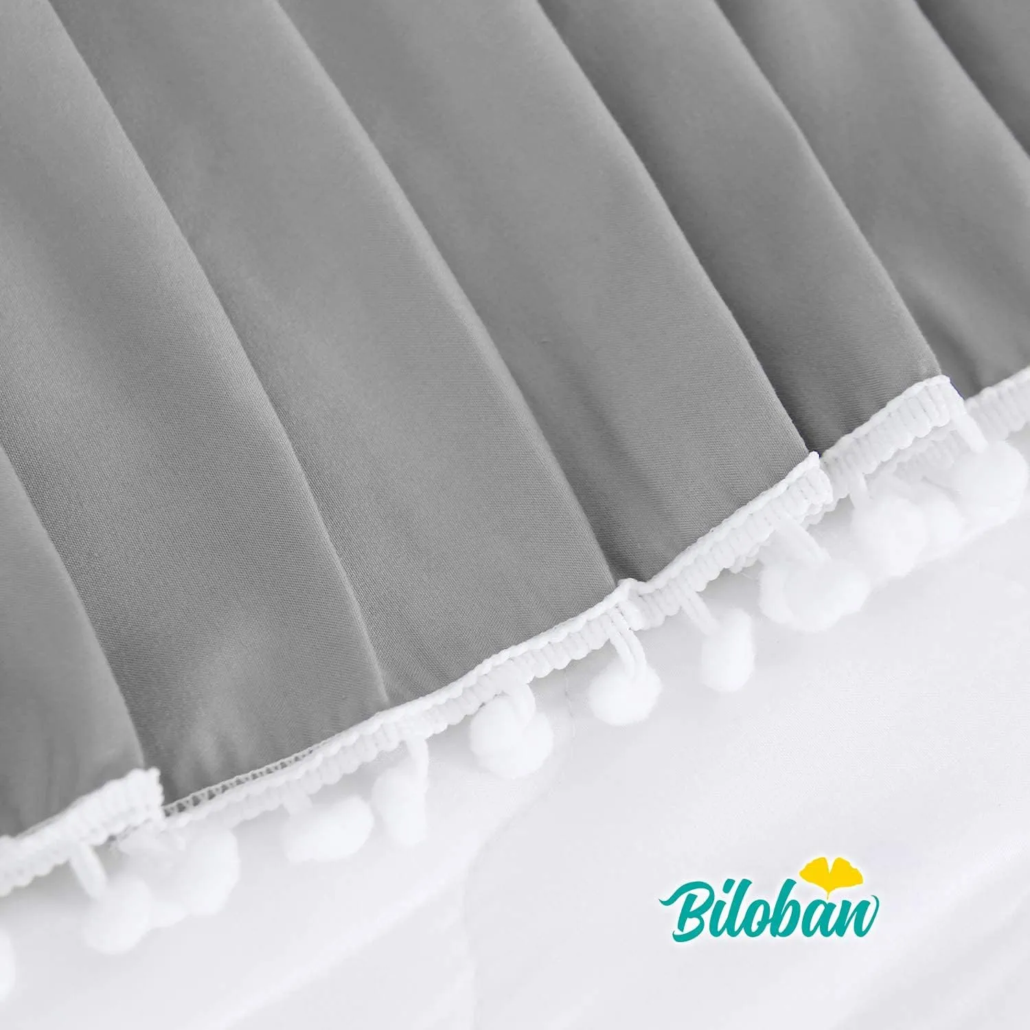 Crib Skirt - Dust Ruffle with Lovely Pompoms, 14" Drop, White (for Standard Crib/ Toddler Bed)