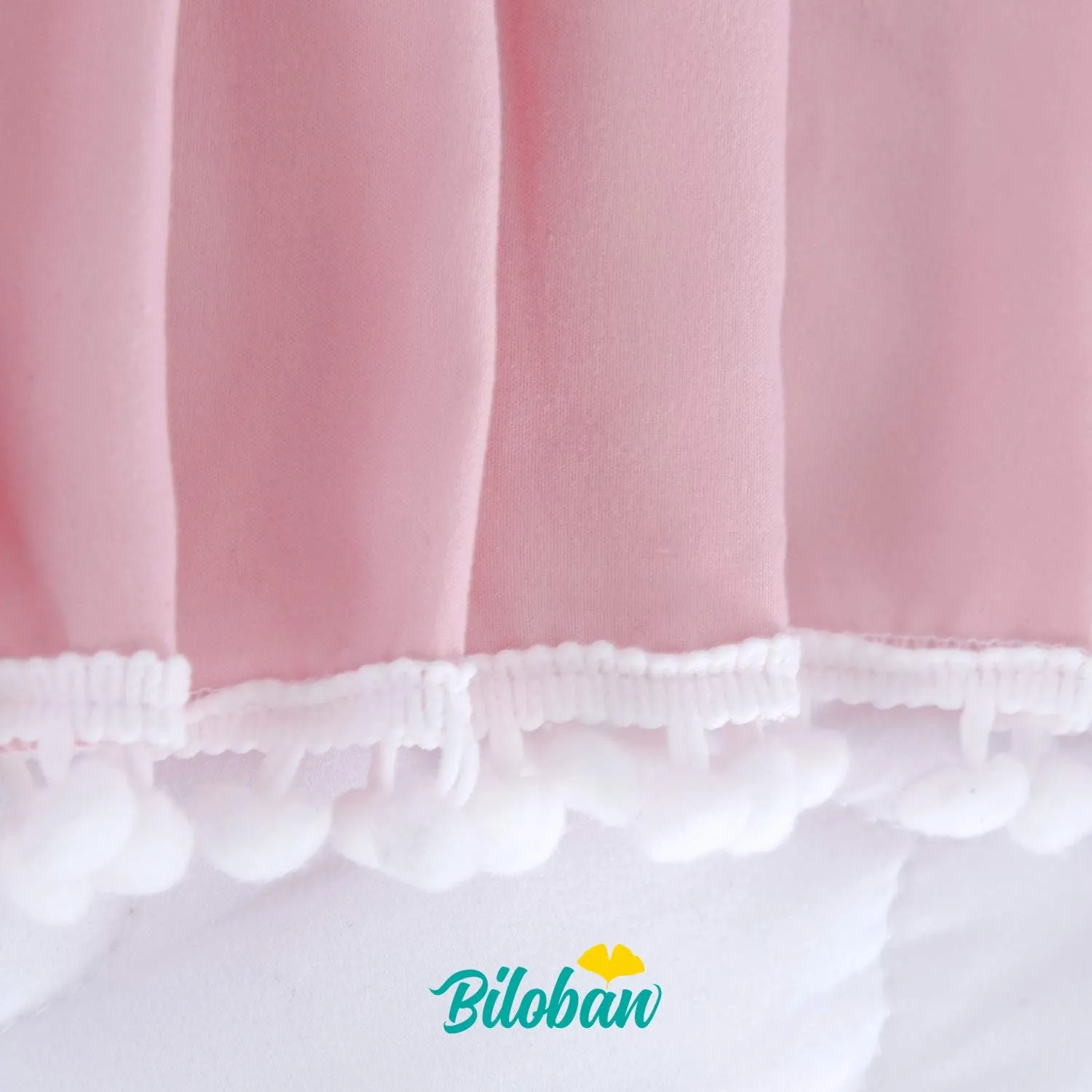 Crib Skirt - Dust Ruffle with Lovely Pompoms, 14" Drop, White (for Standard Crib/ Toddler Bed)