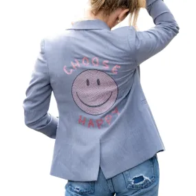 Crystals Smile Happy Blazer - Grey Pinstripe