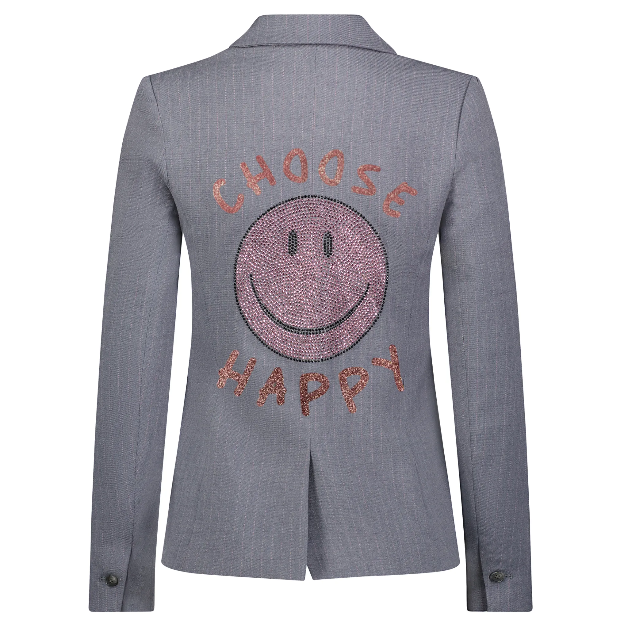 Crystals Smile Happy Blazer - Grey Pinstripe