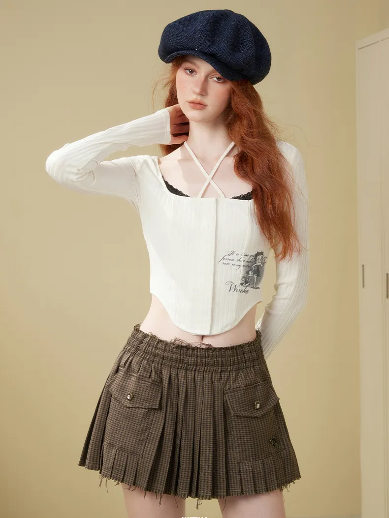 Cut-Off Pleats Short Vintage Retro Flare Micro-Mini Skirt