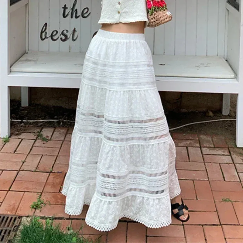 Cut-out White Maxi Skirt