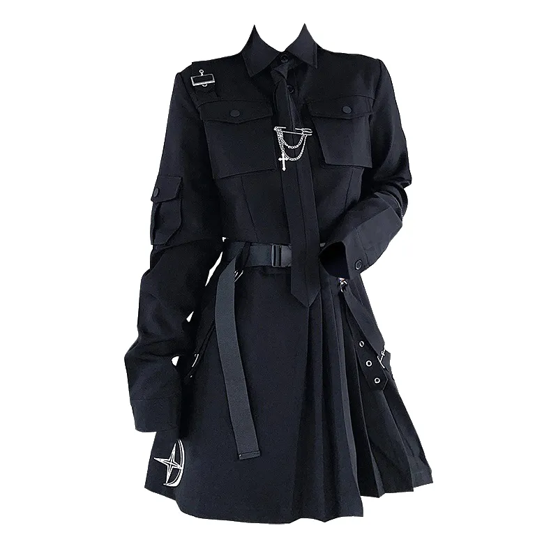 Dark Gothic Exposed Waist Skirt Suit