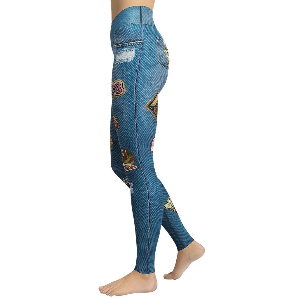 Denim Patch Print Yoga Leggings