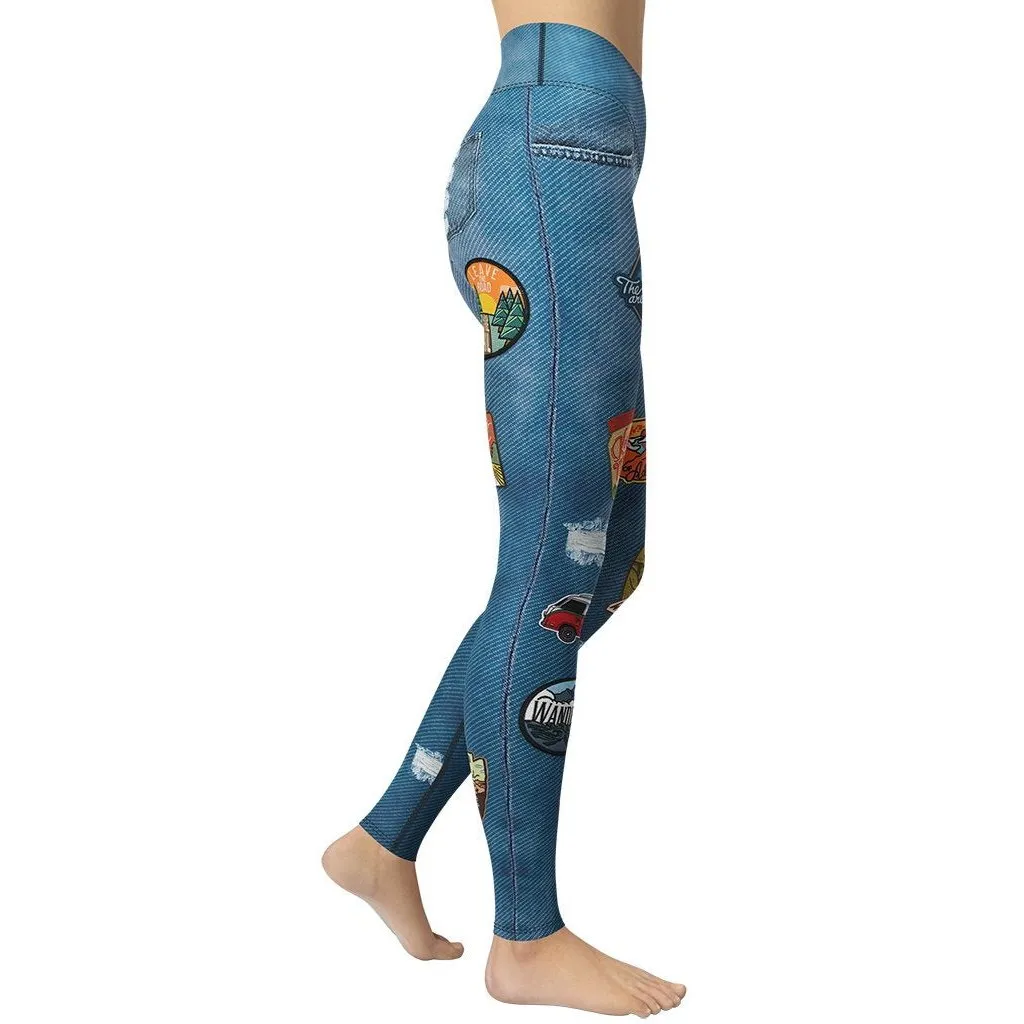 Denim Patch Print Yoga Leggings